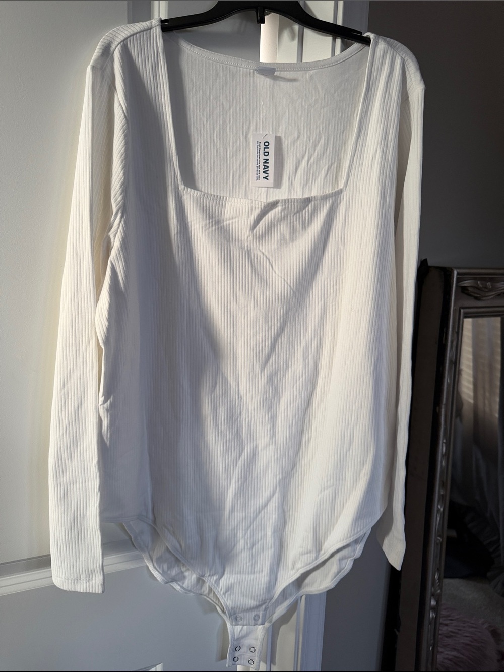 Old Navy White Ribbed Square-Neck Long-Sleeve Bodysuit